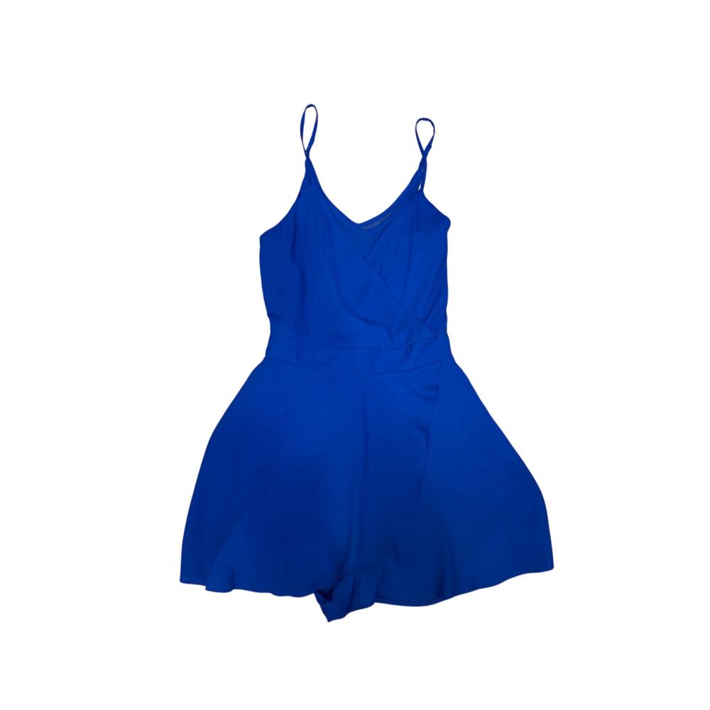 Express Cobalt Blue Wrap Front Romper Skort Tie Waist Adjustable Straps